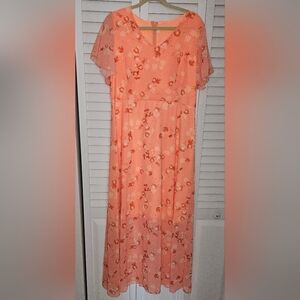 Elegant Peach Floral Maxi Dress